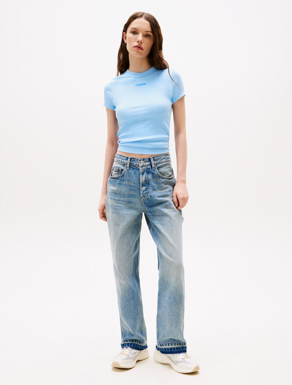 Script Logo Rib Knit T-Shirt, Light Powdery Blue, hi-res