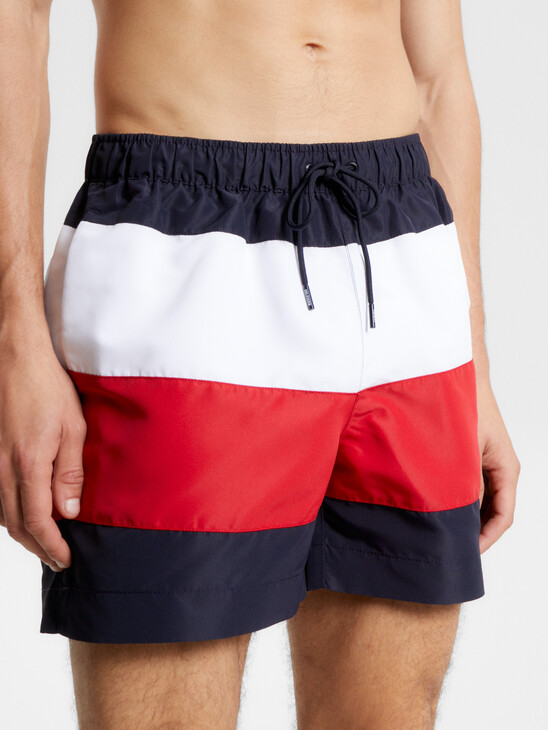 Global Stripe Recycled Mid Length Swim Shorts