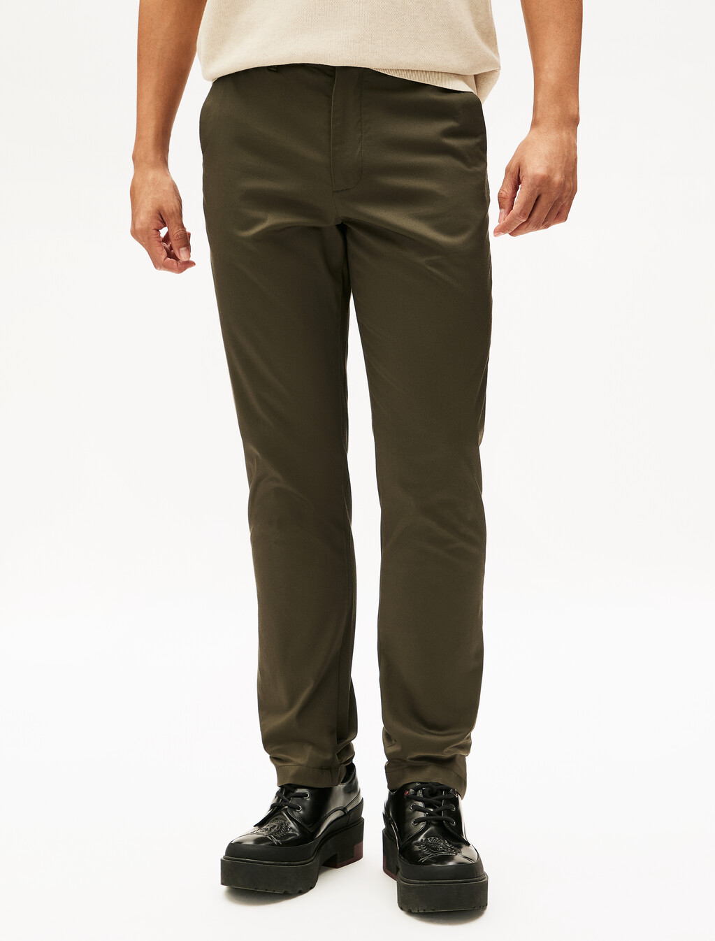 Cotton Satin Denton Woven Pants, Army Green, hi-res
