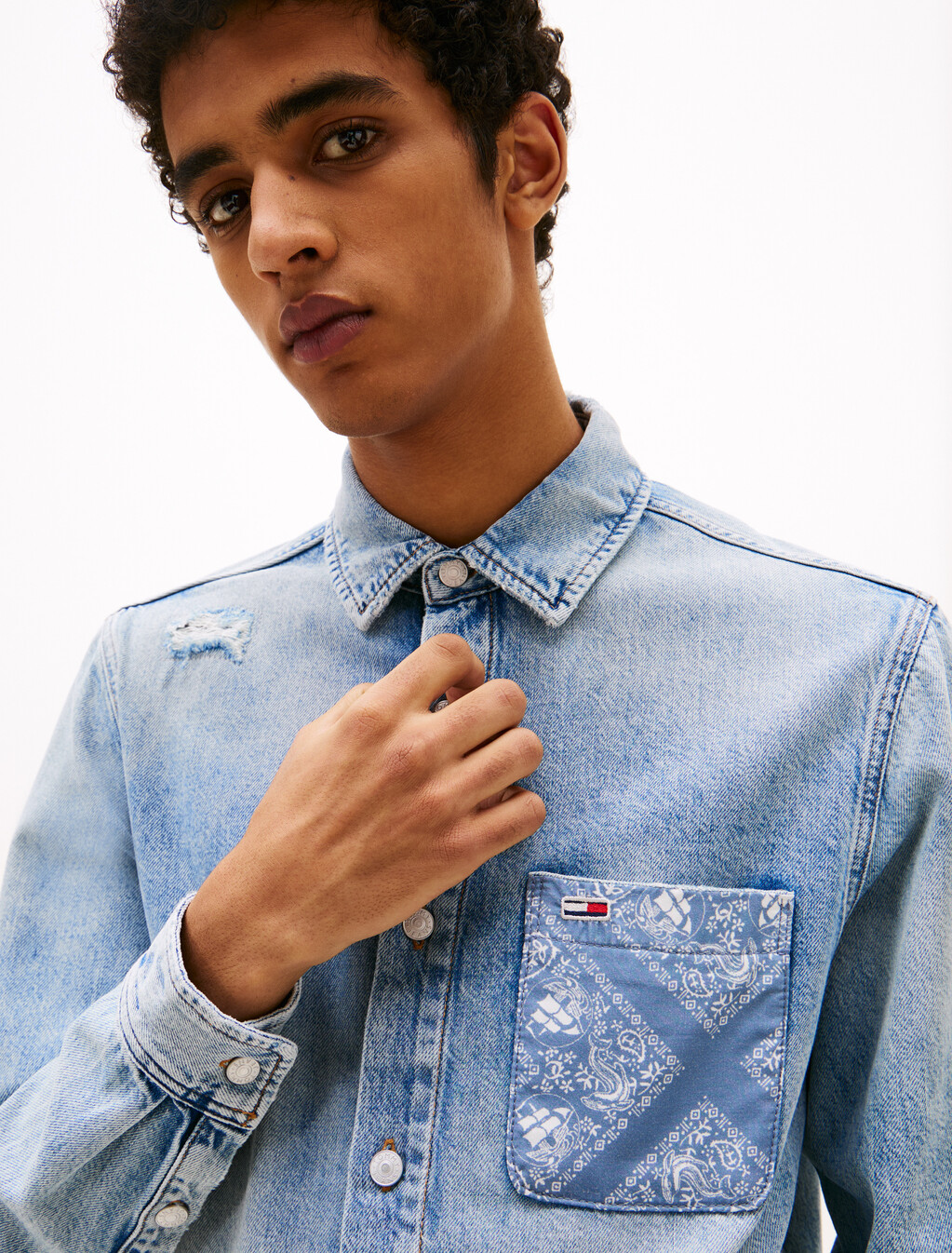 Regular Fit Distressed Denim Shirt, Denim Light, hi-res