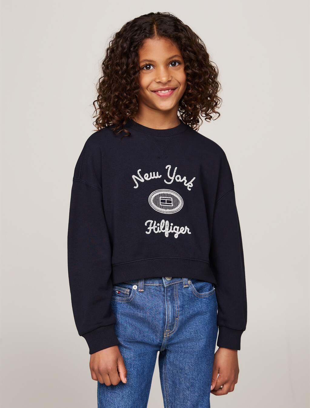 Textured Logo Embroidery Double Hem Jumper, Desert Sky, hi-res