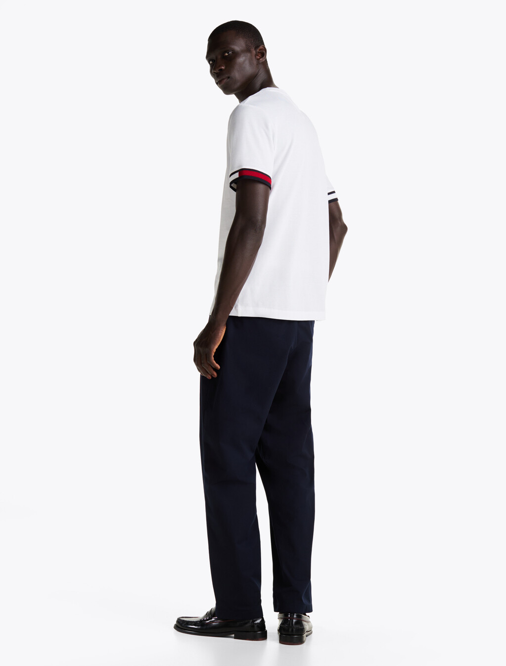 Global 條紋袖口 T 恤, White, hi-res