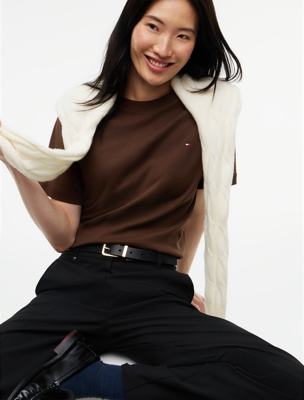 Boxy Interlock Knit T-Shirt, Chocolate, hi-res