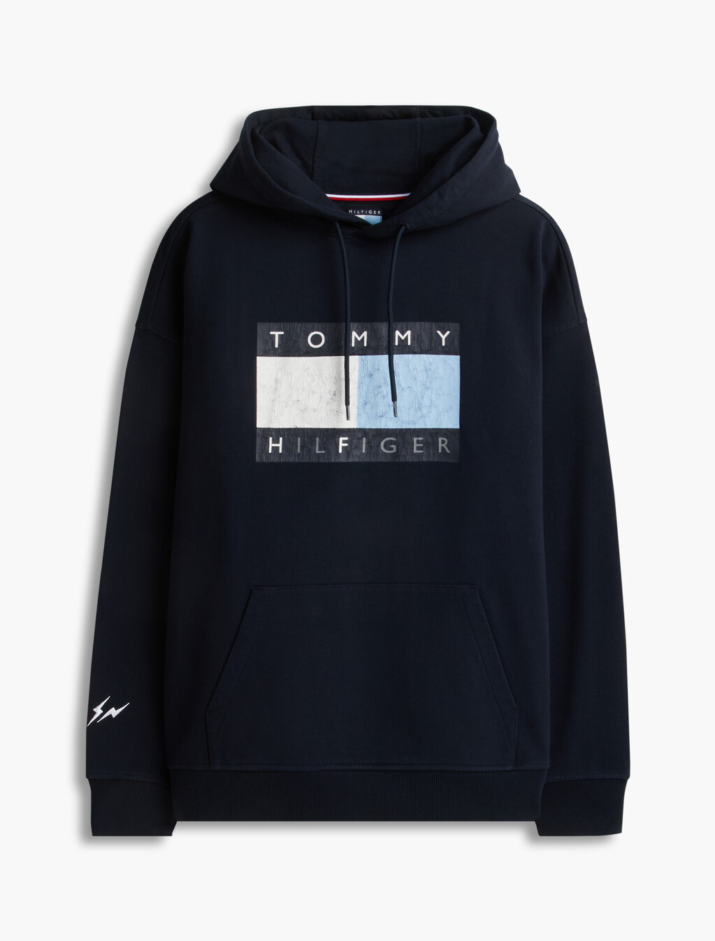 Washed Flag Logo Fleece Relaxed Hoody, Navy Blue, hi-res