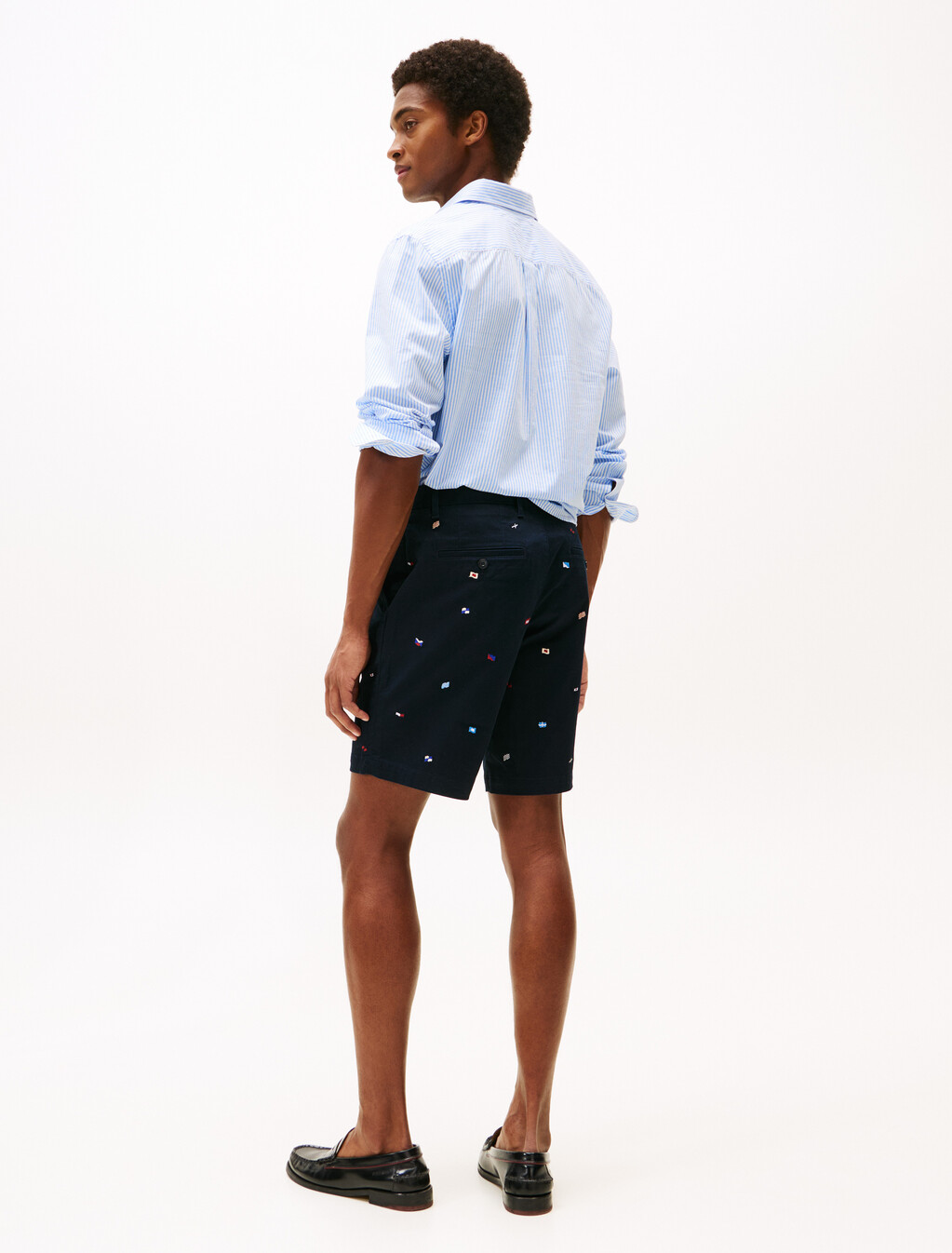 Flag Embroidery Slim Chino Shorts, Desert Sky, hi-res