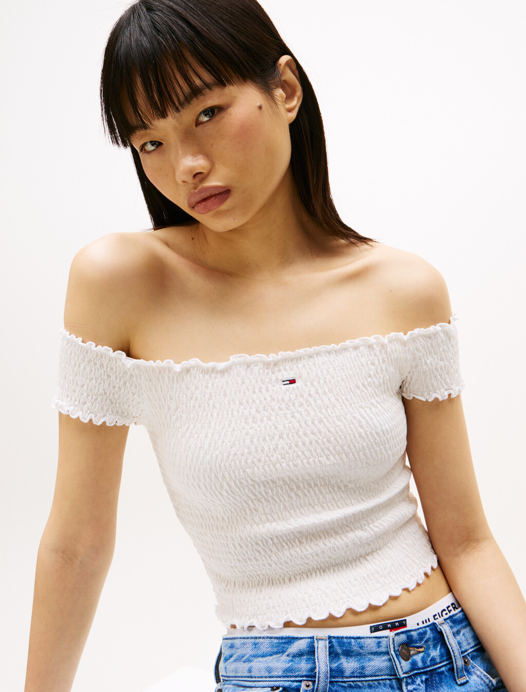 Cropped Smock Top, Ecru, hi-res