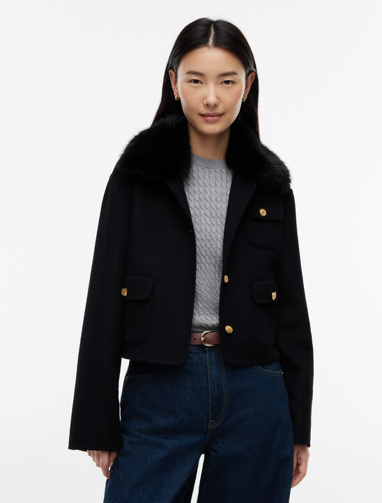 Faux Fur Collar Wool Blend Jacket