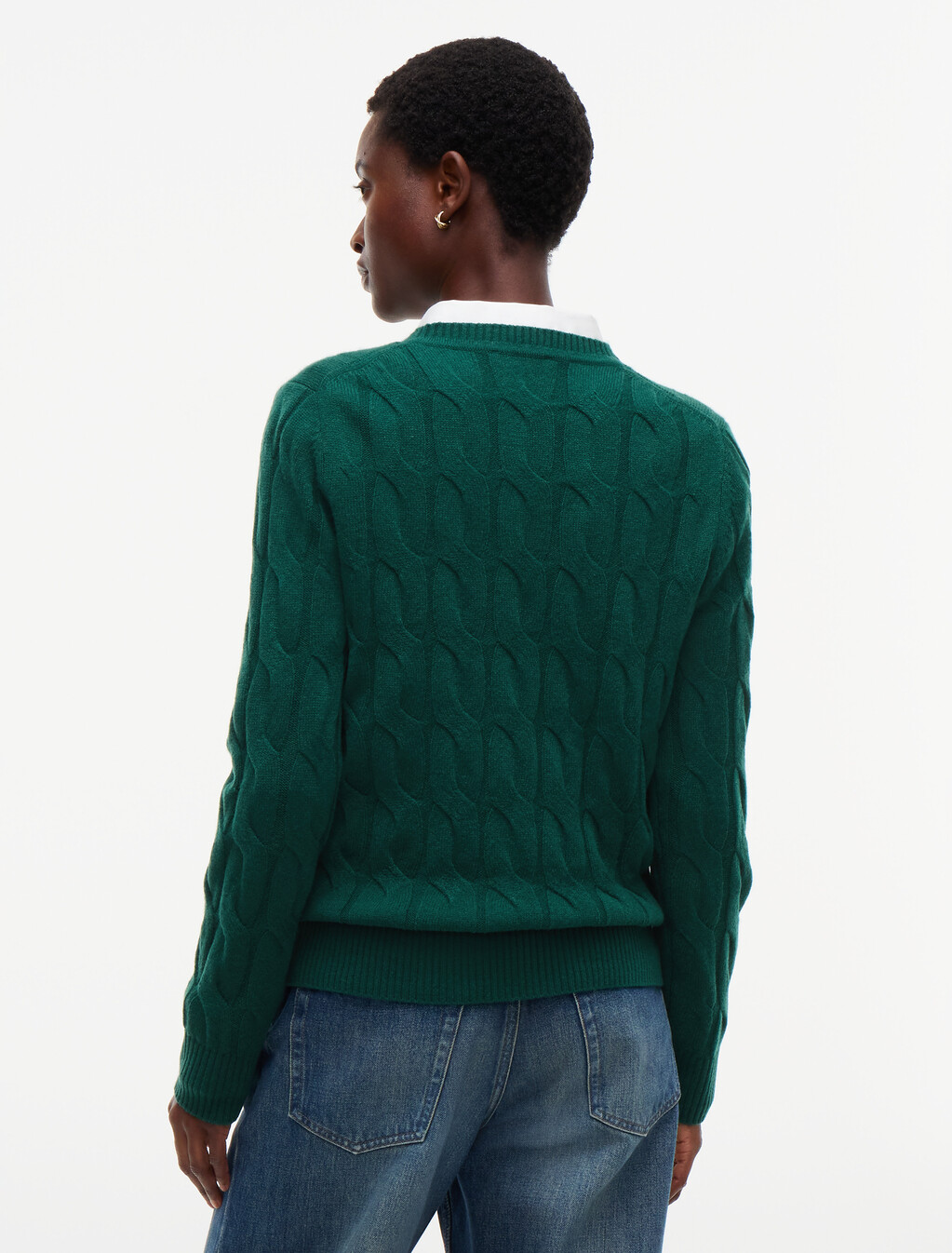 Cable Knit Pure Wool Jumper, Ornamental Green, hi-res