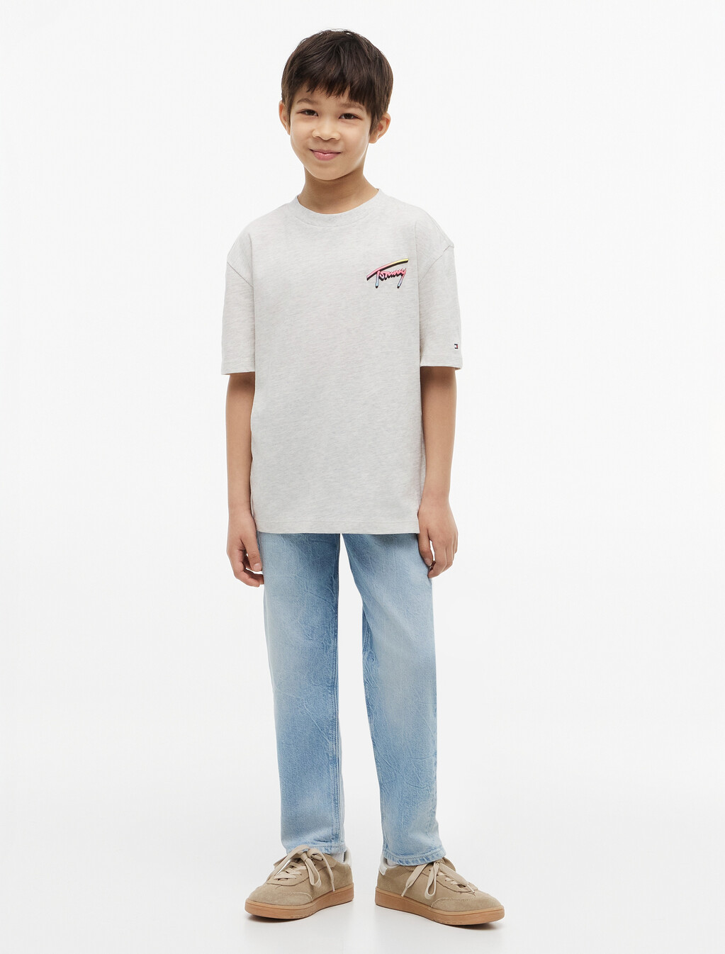 Back Logo Graphic Textured T-Shirt, Light Grey Heather, hi-res
