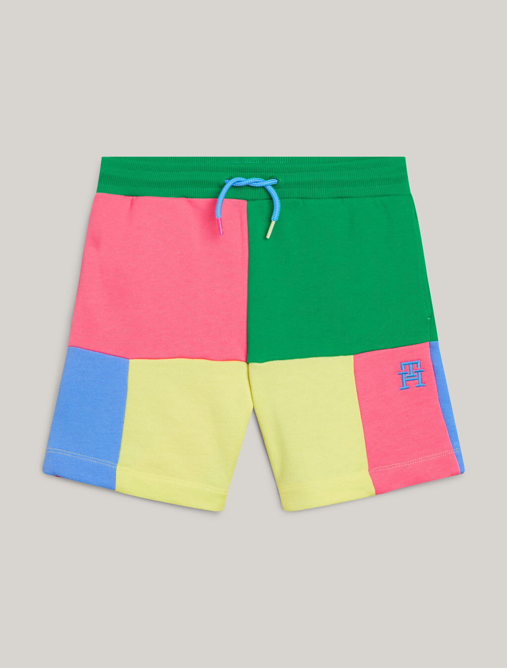 TH Monogram Colour-Blocked Sweat Shorts, Green/Yellow/Pink/Blue, hi-res