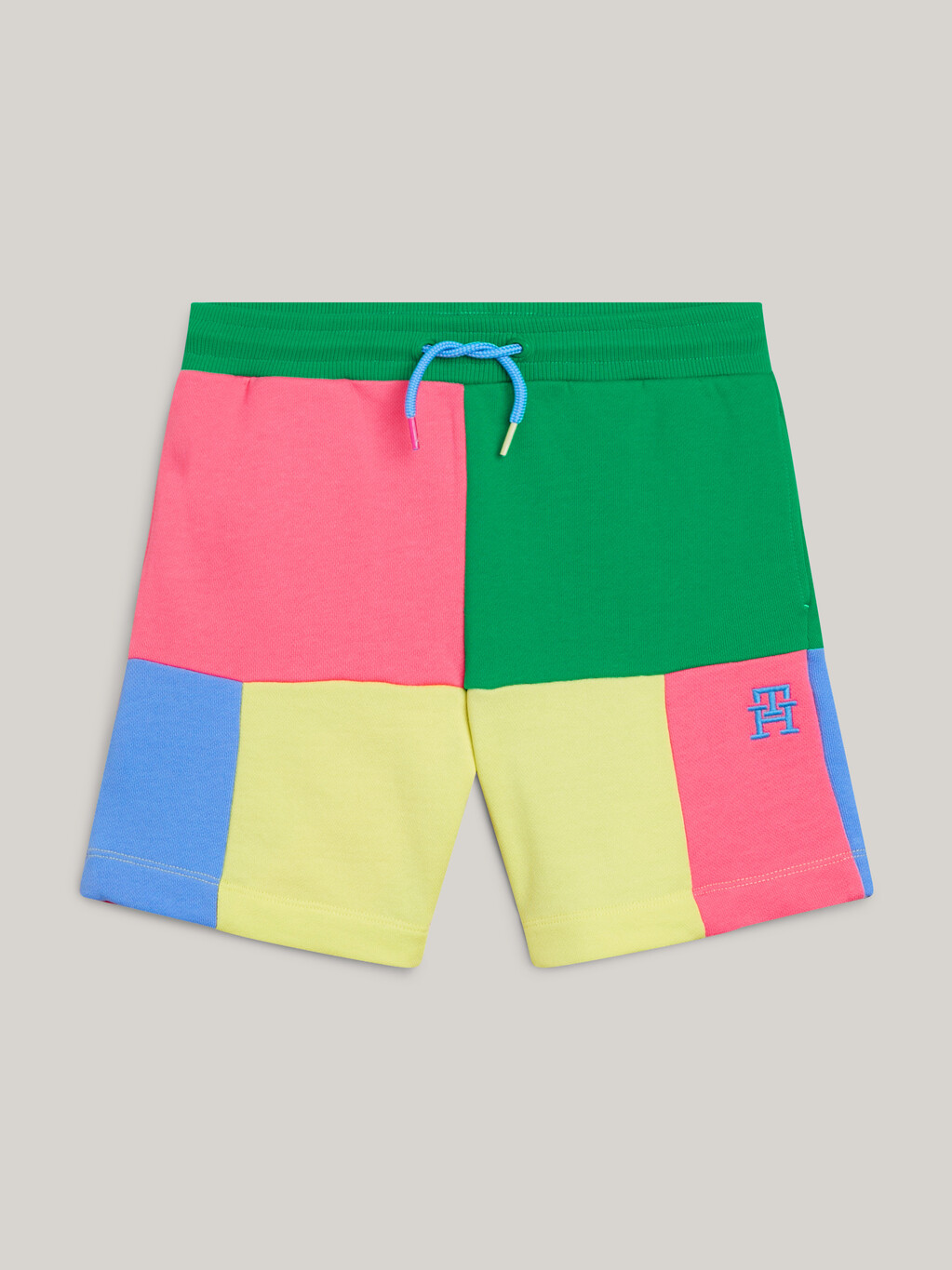 TH Monogram Colour-Blocked Sweat Shorts, Green/Yellow/Pink/Blue, hi-res