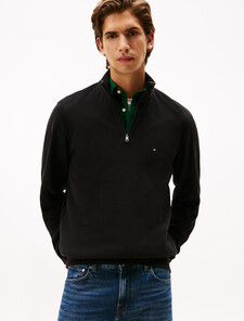French Rib Knit 1/4 Zip Sweater, Black, hi-res