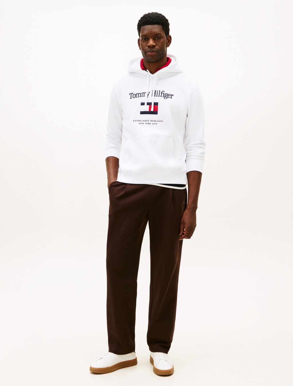 Logo Embroidery Flex Fleece Hoody, White, hi-res