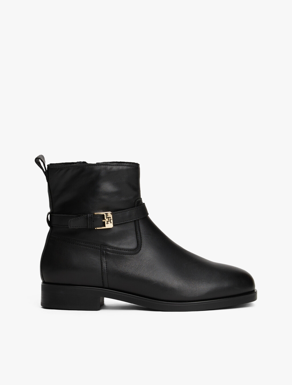 Leather Buckle Riding Boots, Black, hi-res