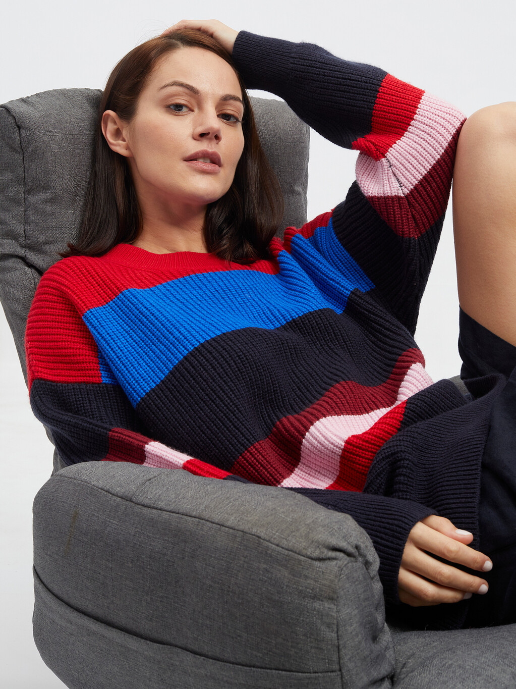 Vibrant Stripe Crewneck Sweater, Dsrt Sky Clsc Pink Stripe, hi-res