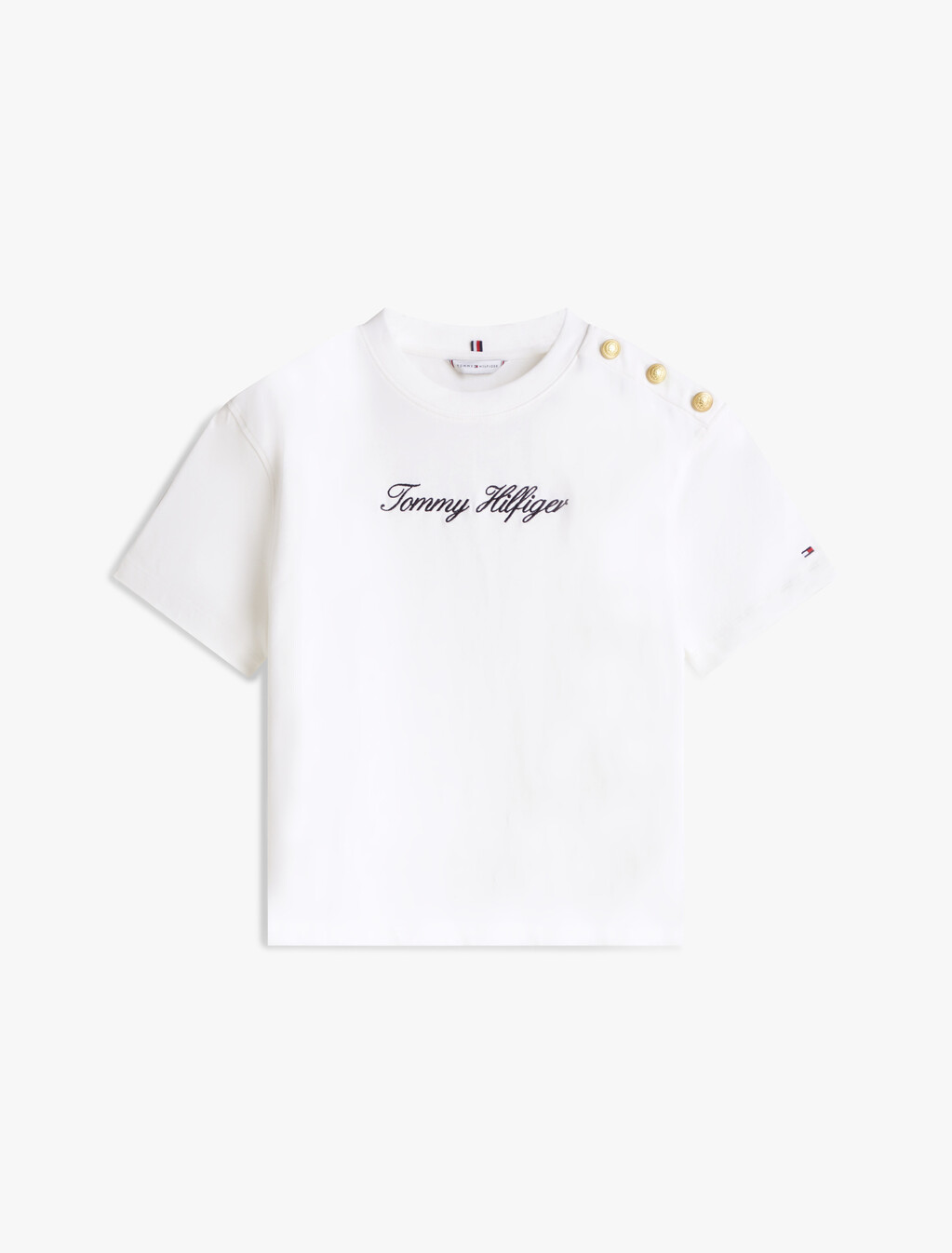 Gold-Tone Button Logo Embroidery Relaxed T-Shirt, Ecru, hi-res