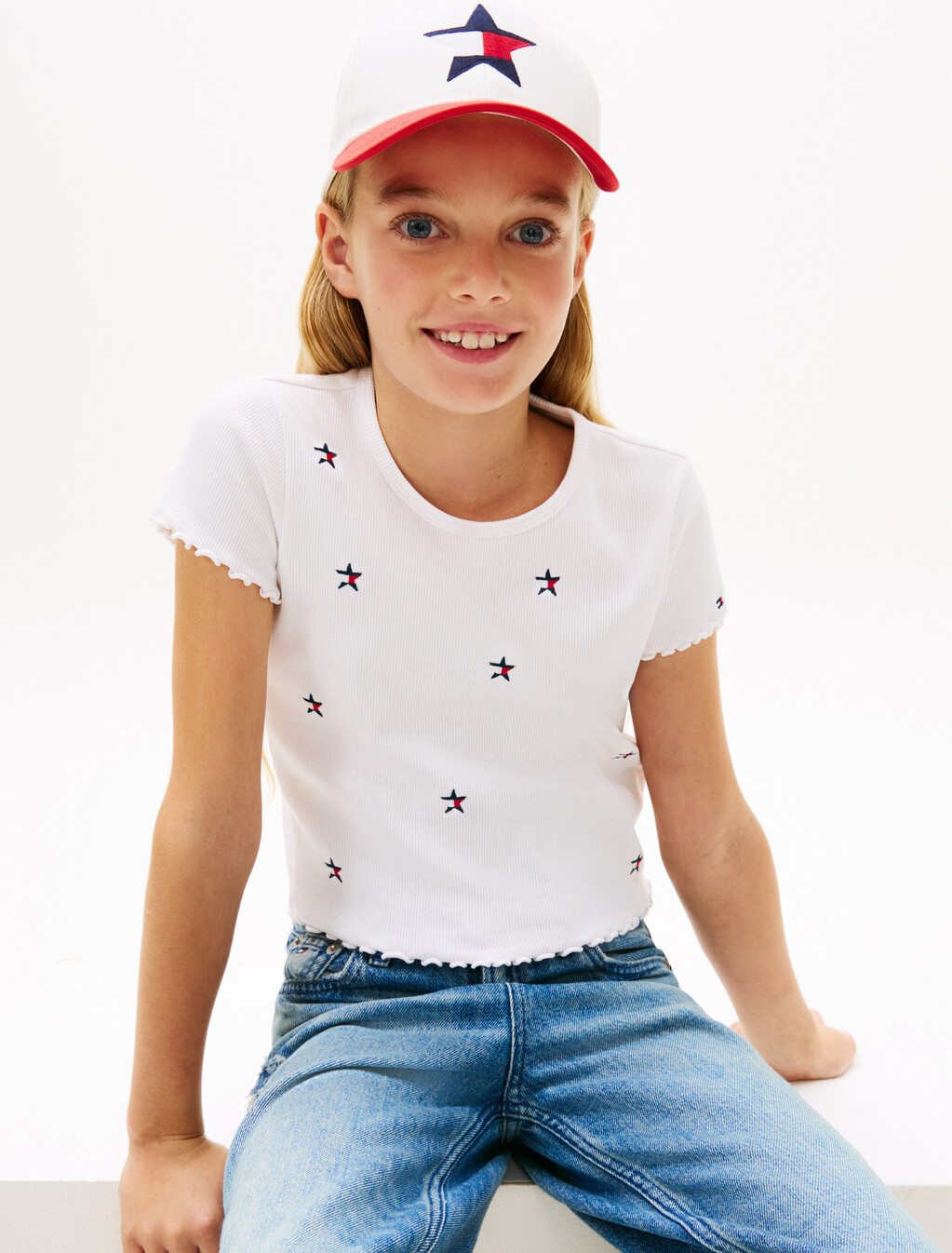 Star Flag Embroidery Extra Slim Top, White, hi-res