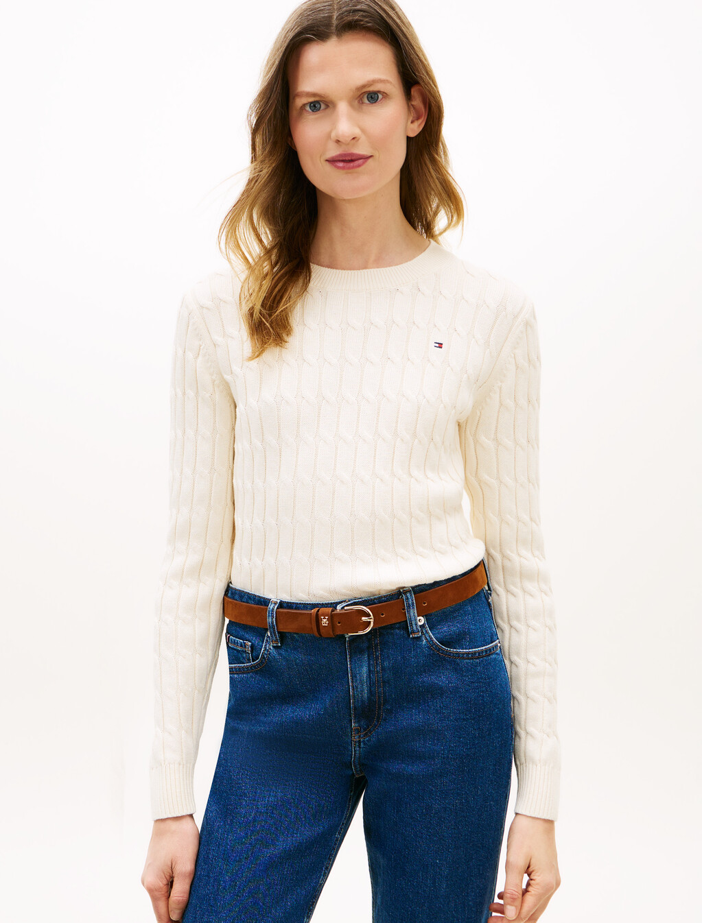 Cable Knit Crewneck Sweater, Calico, hi-res