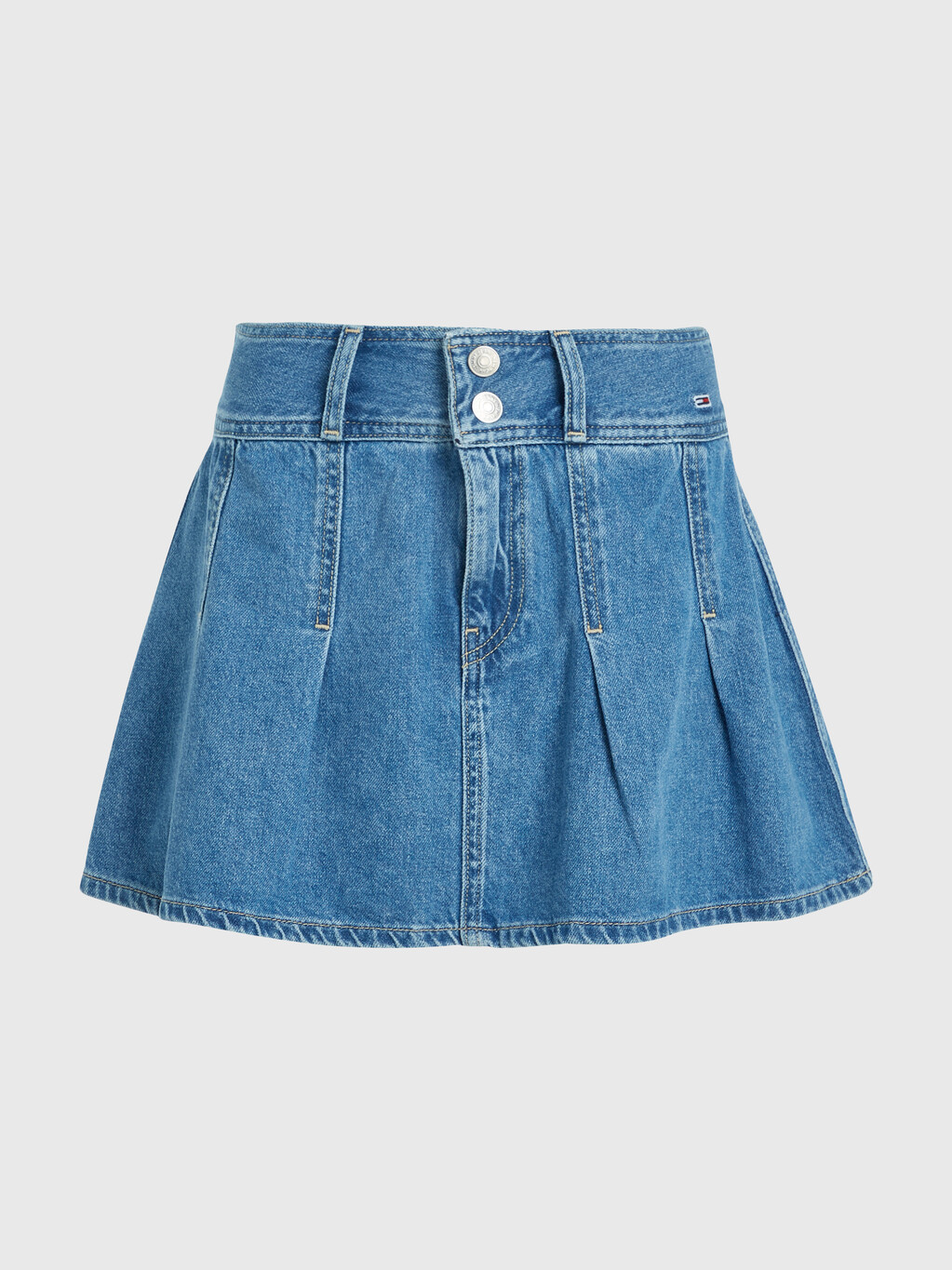 Pleated Recycled Denim Mini Skirt, Denim Medium, hi-res