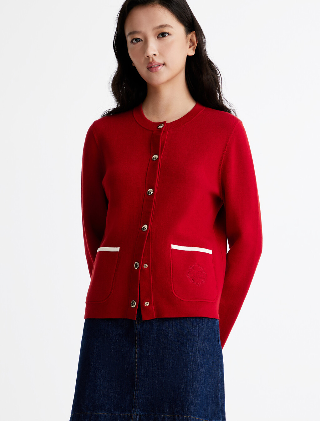 Reversible Crewneck Cardigan, Arizona Red, hi-res