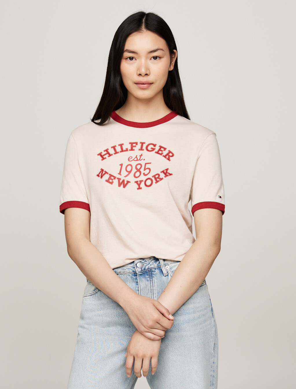 Varsity Logo Contrast Trim T-Shirt, Classic Beige, hi-res