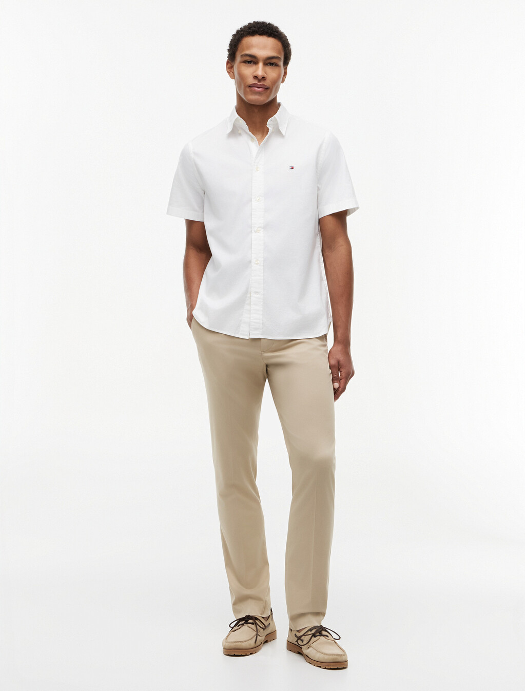 Lightweight Short Sleeve Oxford Shirt, White, hi-res