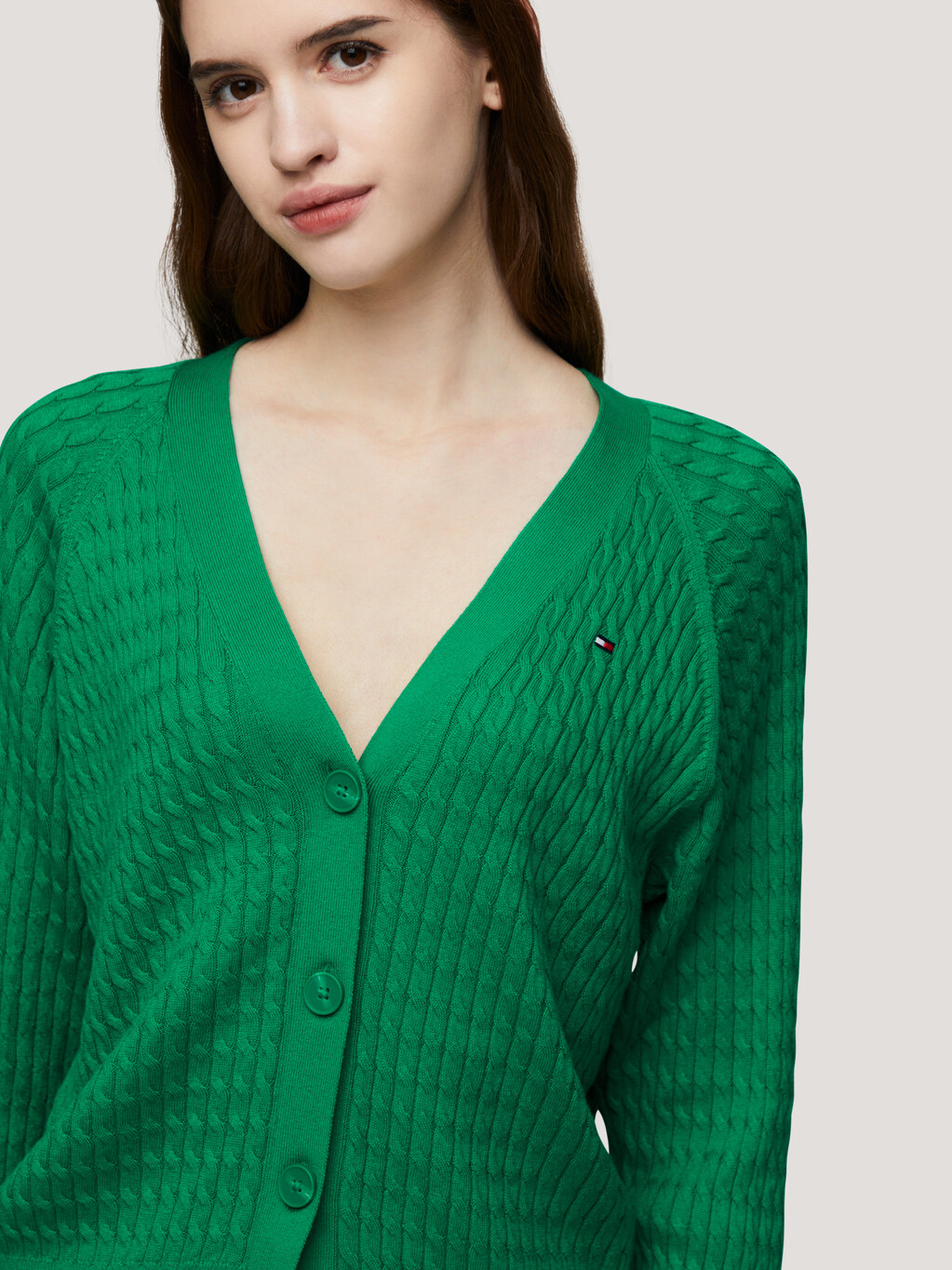 同色絞花針織開襟外套, Olympic Green, hi-res