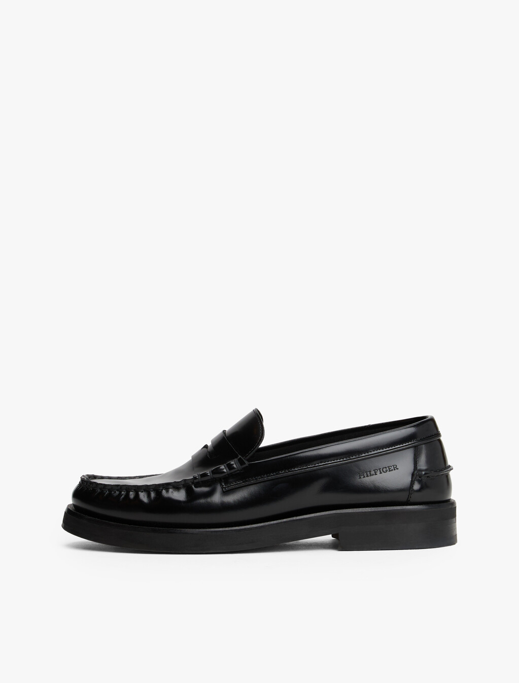 Leather Embossed Logo Loafers, Black, hi-res