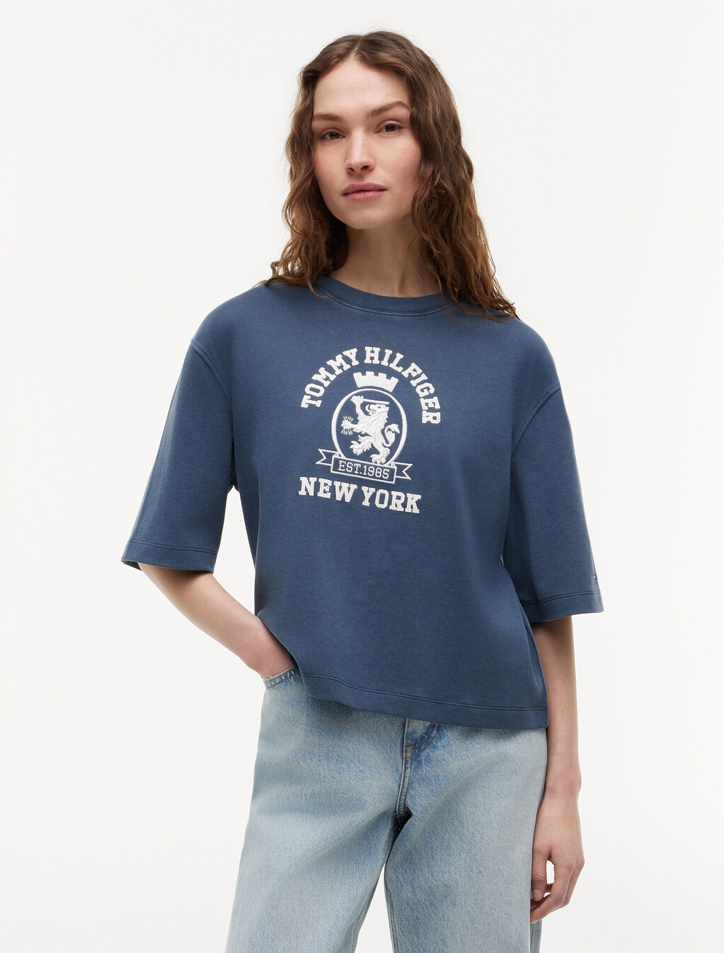 Crest Embroidery Relaxed Washed Jersey T-Shirt, Dark Night Navy, hi-res