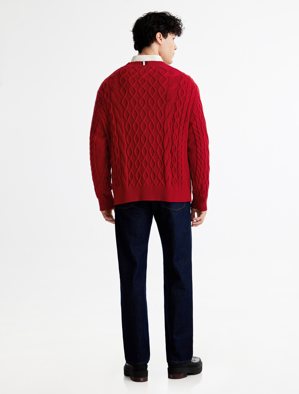 Cable Knit Letterman Applique Cardigan, Arizona Red, hi-res