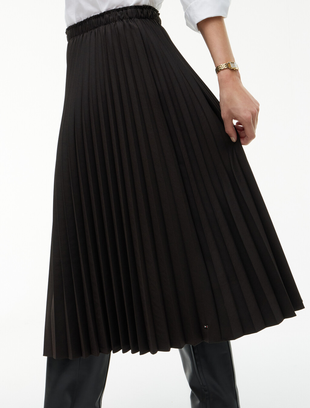 Pleated Twill Midi Skirt, Chocolate, hi-res