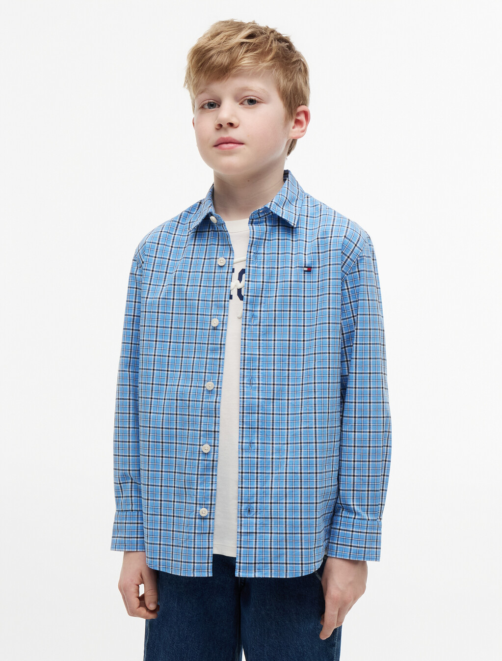 Regular Fit Check Poplin Shirt, Blue Check, hi-res