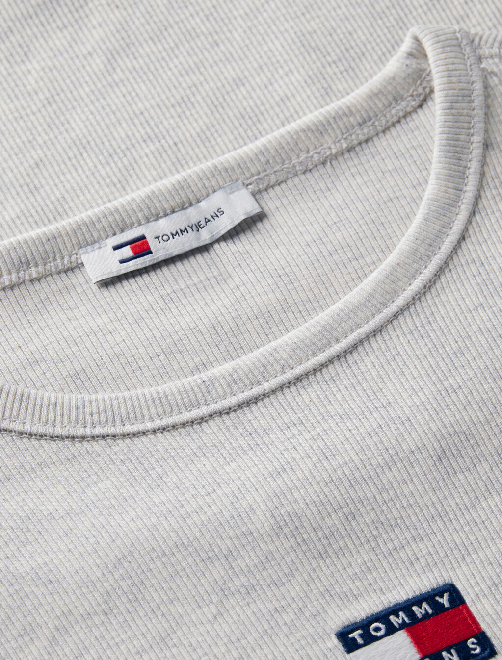 Tommy Badge Ribbed Slim T-Shirt, Ice Grey Heather, hi-res