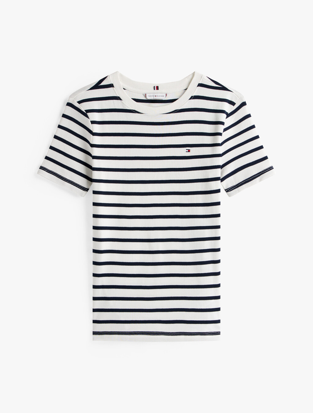 Flag Embroidery Ribbed Slim T-Shirt, Breton/ Ecu/ Dark Night Navy, hi-res