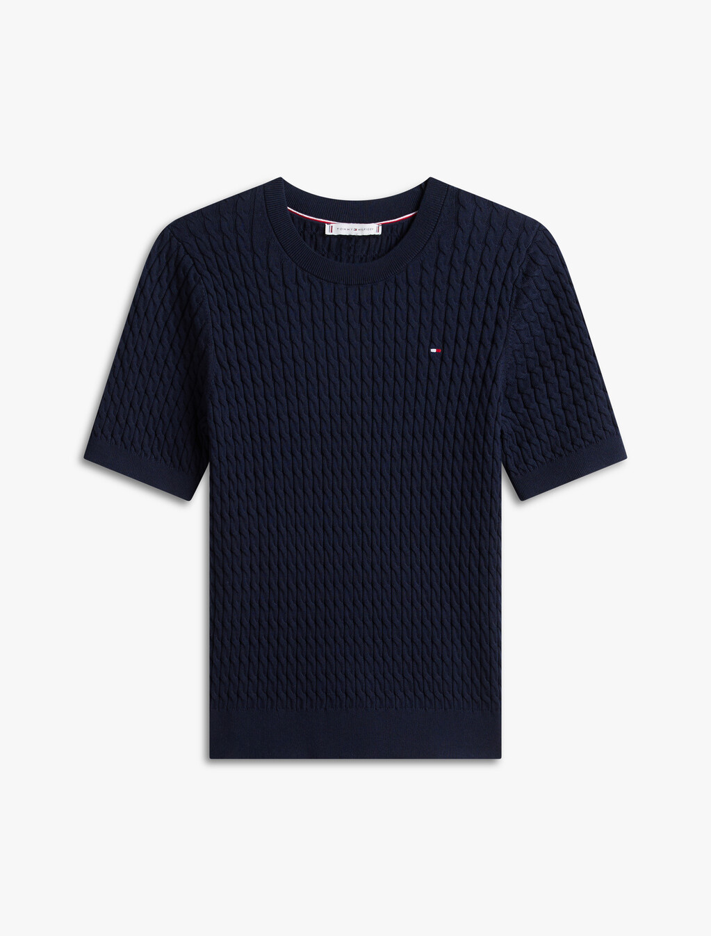 Fine Gauge Cable Knit Short Sleeve Jumper, Dark Night Navy, hi-res