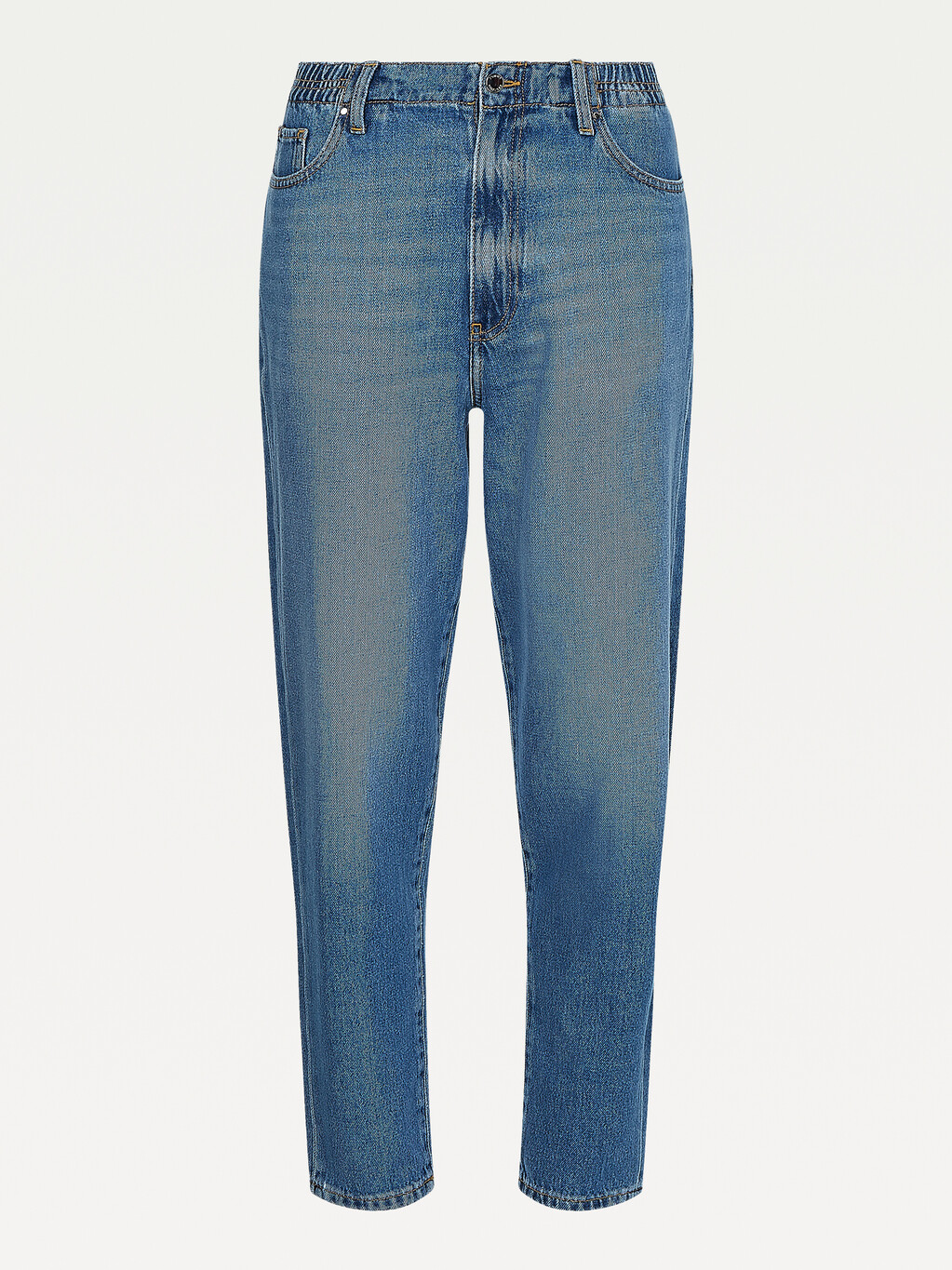 High Rise Relaxed Mom Tapered Elasticated Waist Jeans