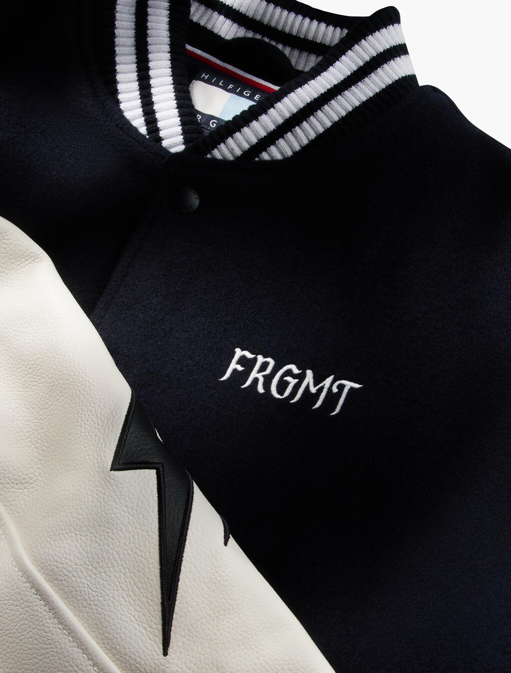 Tommy Hilfiger x FRGMT Pebble Grain Leather Varsity Jacket, Navy Blue / Ecru, hi-res