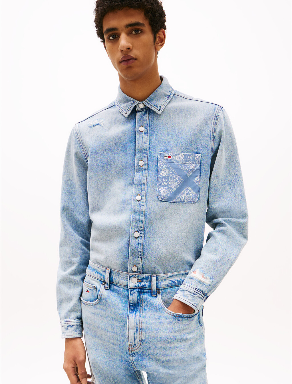 Regular Fit Distressed Denim Shirt, Denim Light, hi-res