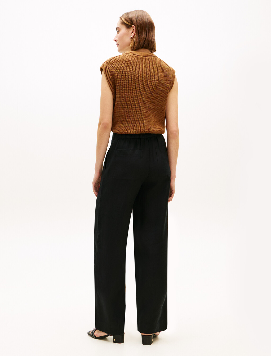 Essential Linen Tailored Straight Pant, Black, hi-res