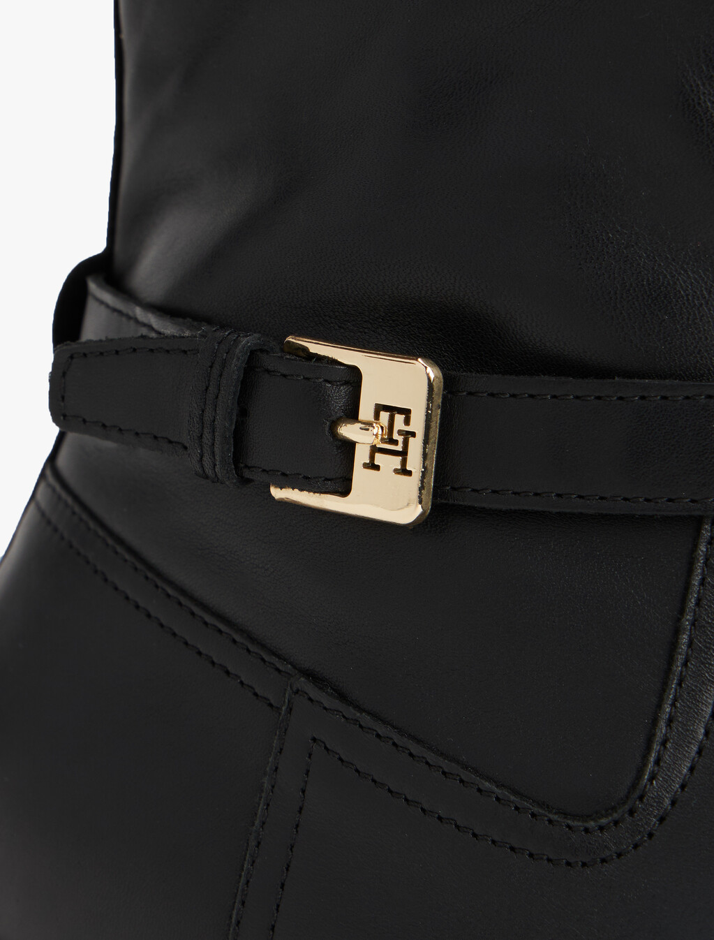 Leather Buckle Riding Boots, Black, hi-res