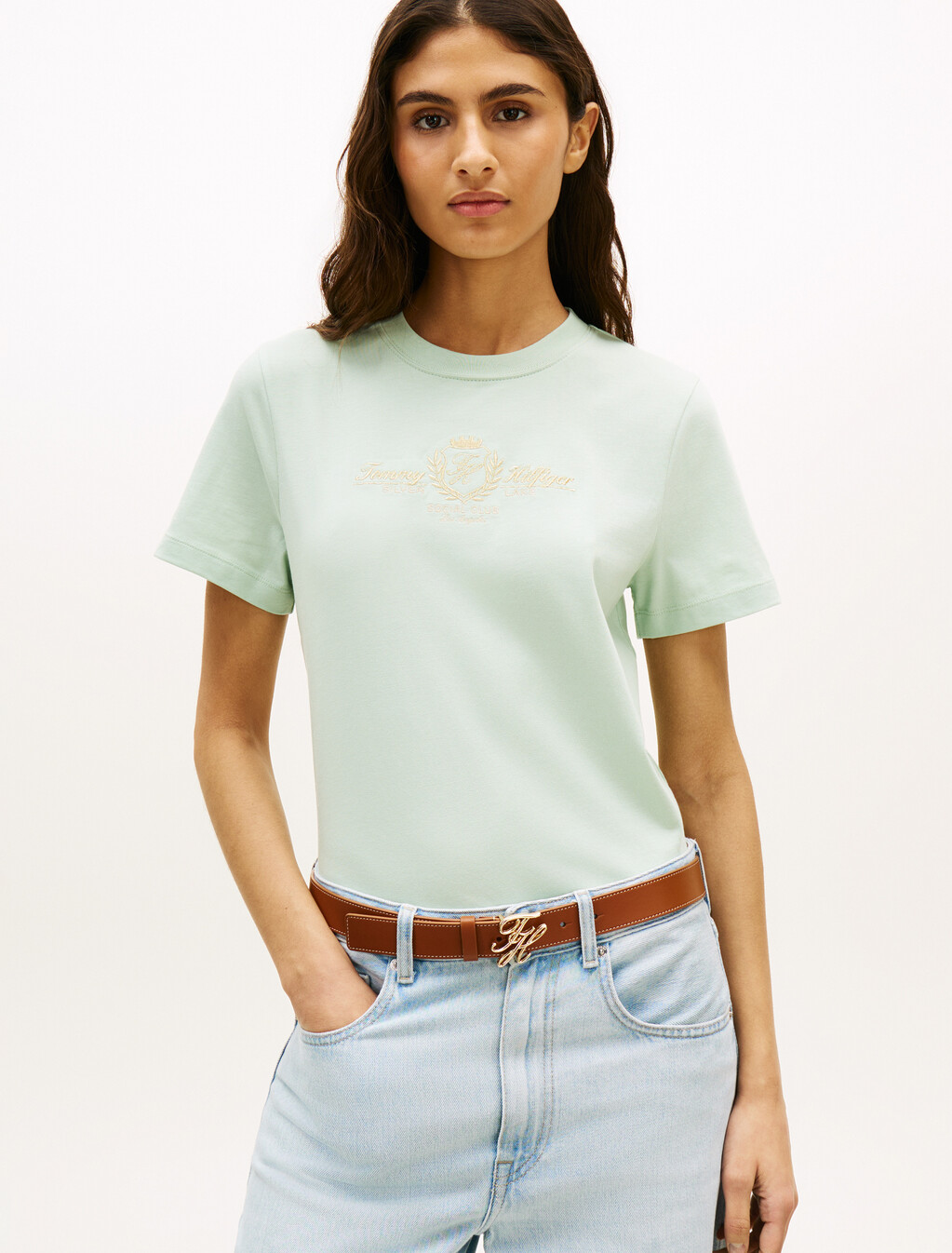 Lurex Varsity Regular Short Sleeve T-Shirt, Gentle Jade, hi-res