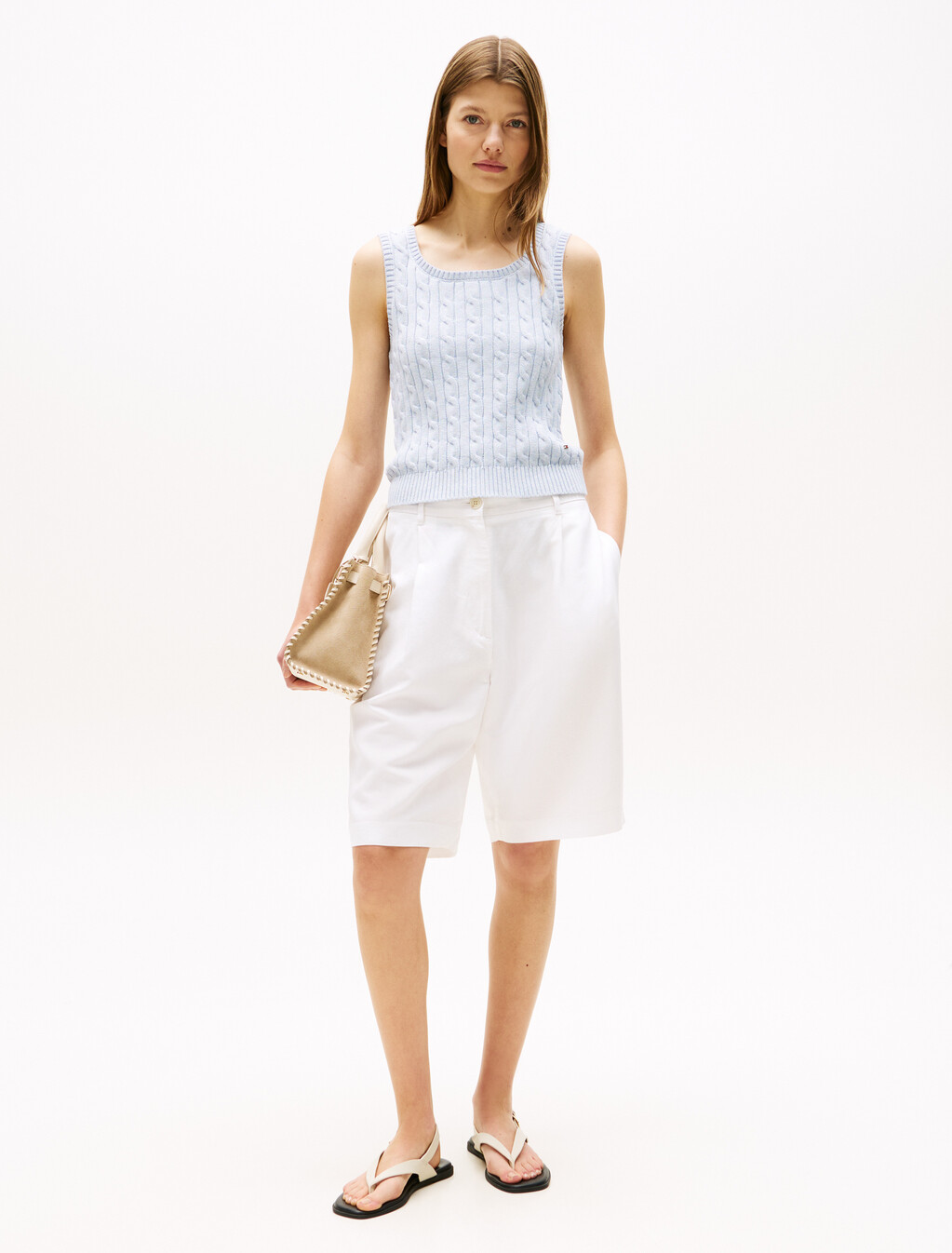 Cable Knit Sleeveless Sweater, B0802, hi-res