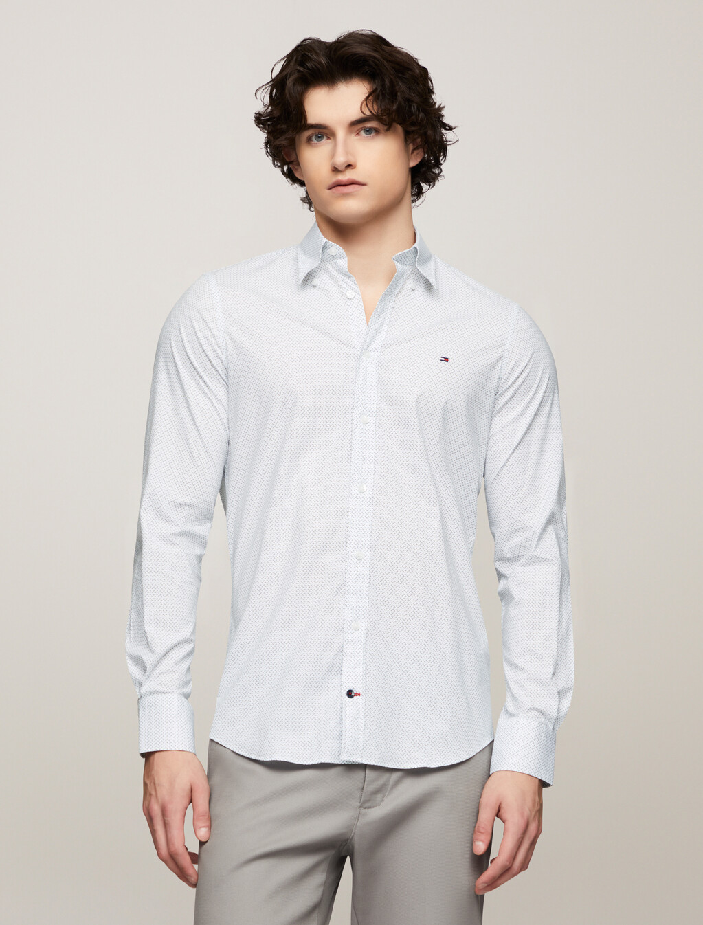 Stretch Micro Print Slim Shirt, Optic White / Multi, hi-res