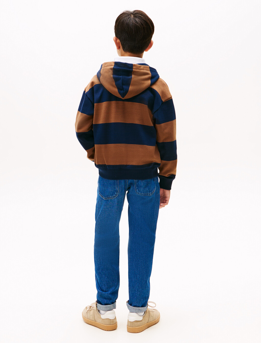 Varsity Stripe Concealed Placket Hoody, Pecan Nut Stripe, hi-res