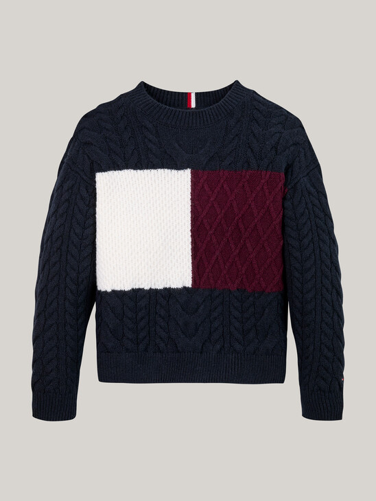 Colour-Blocked Cable Knit Jumper