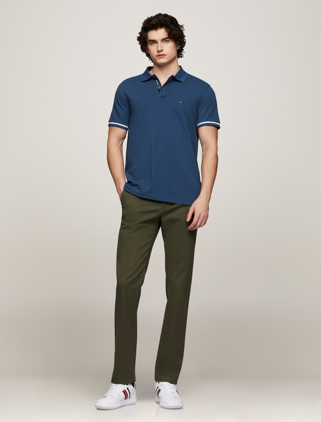 Logo Placket Stripe Cuff Polo, Aegean Sea, hi-res