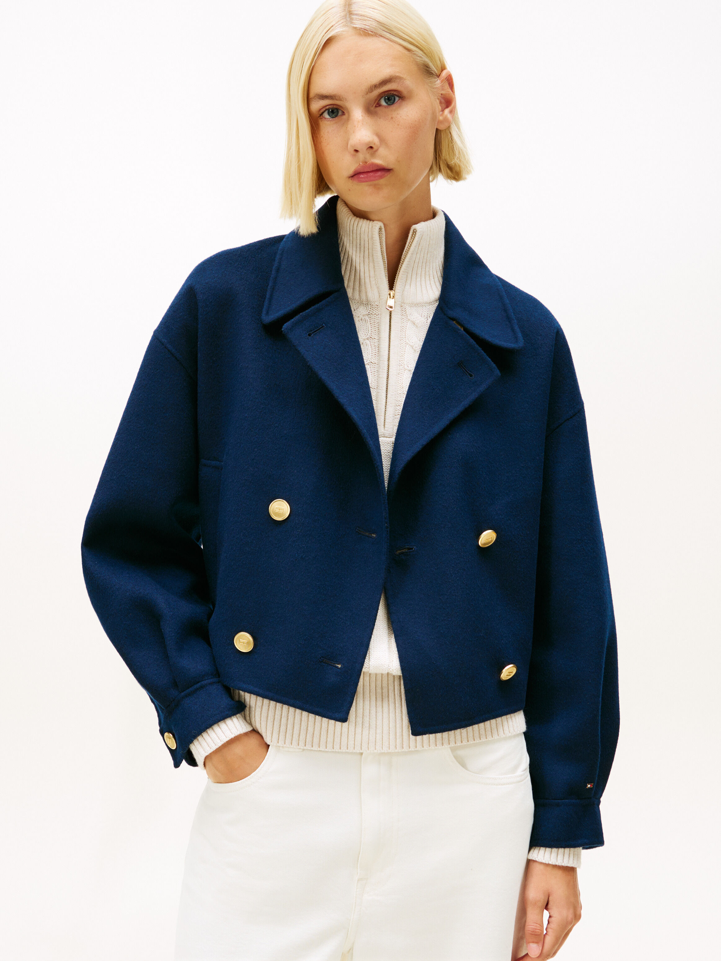 Wool Blend Double Breasted Peacoat | blue | Tommy Hilfiger Hong Kong