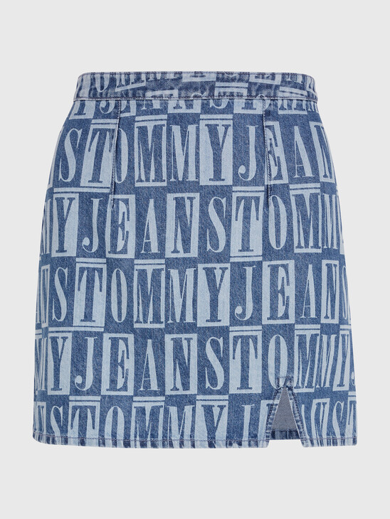 Spell Out Print Denim Mini Skirt