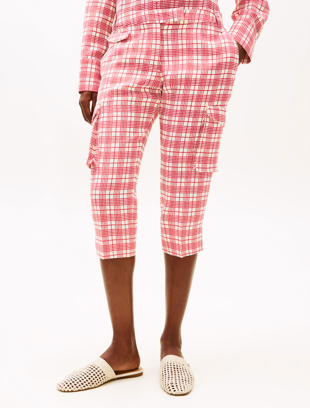 The Runway 系列修身格紋工裝長褲, Cream/Red Check, hi-res