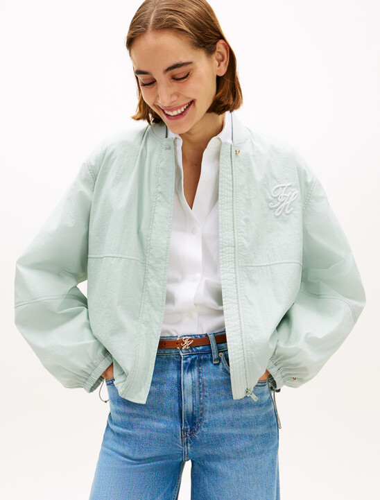 Logo Embroidery Balloon Sleeve Bomber Jacket